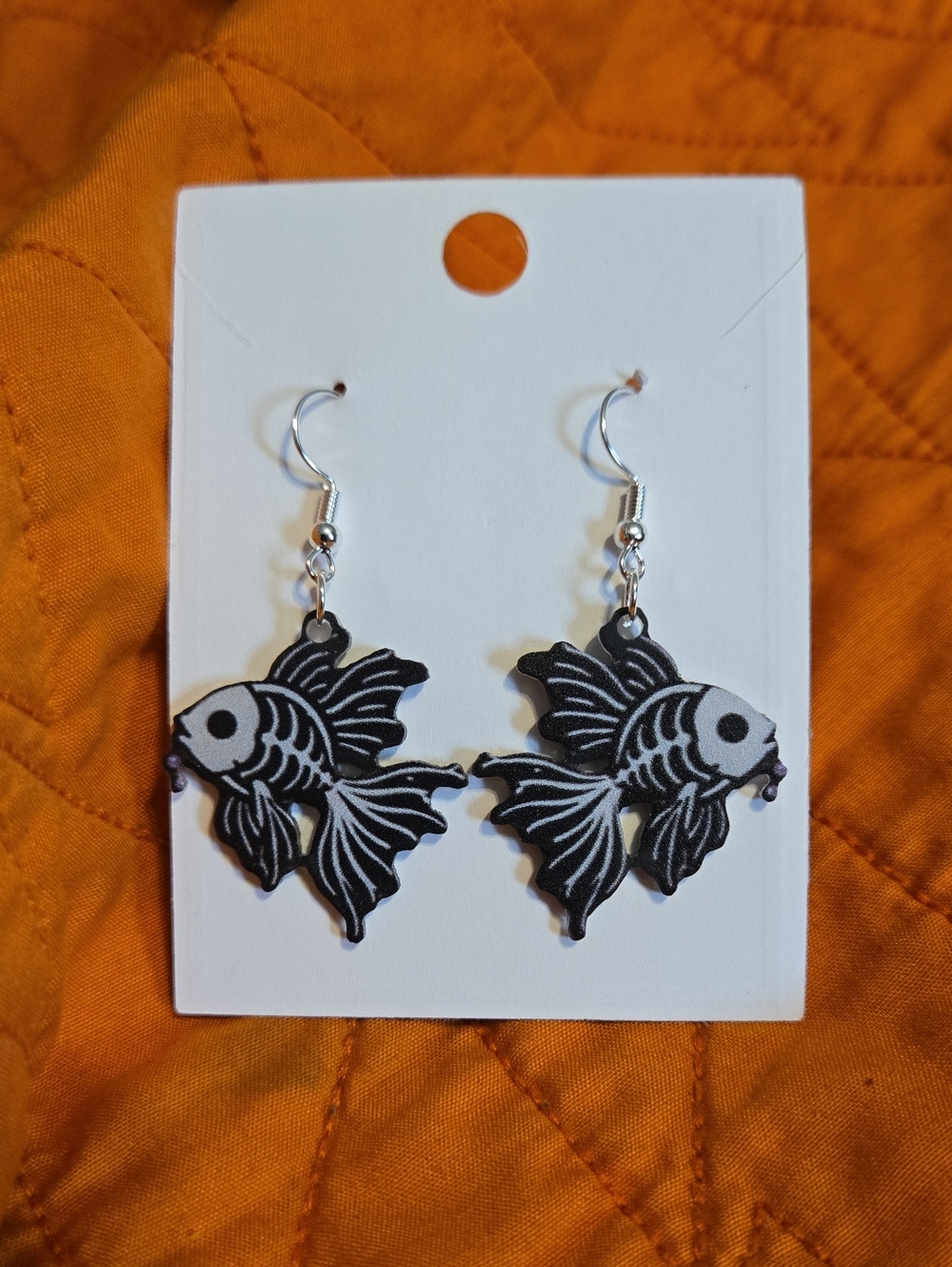 Black Angel Fish Skeleton Dangle Earrings